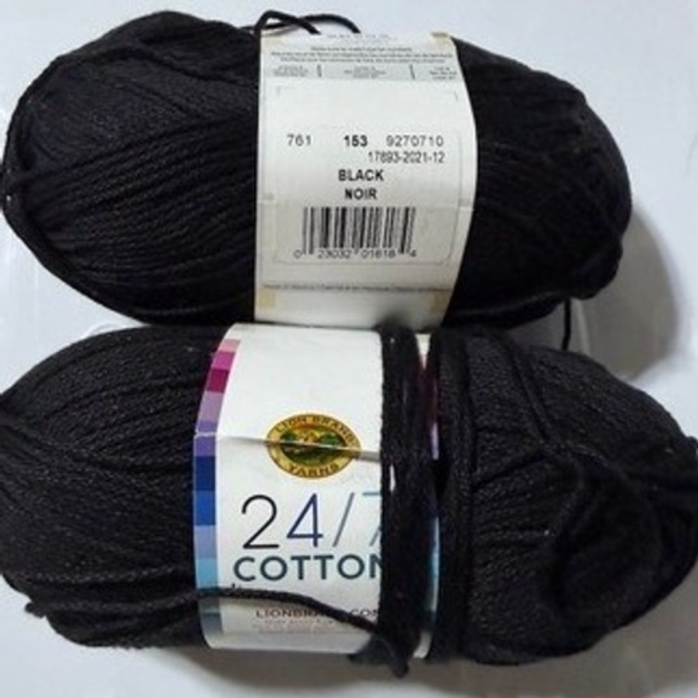 Lion Brand 24/7 Cotton Yarn Black 153 Medium 4 Mercerized 2 Skeins